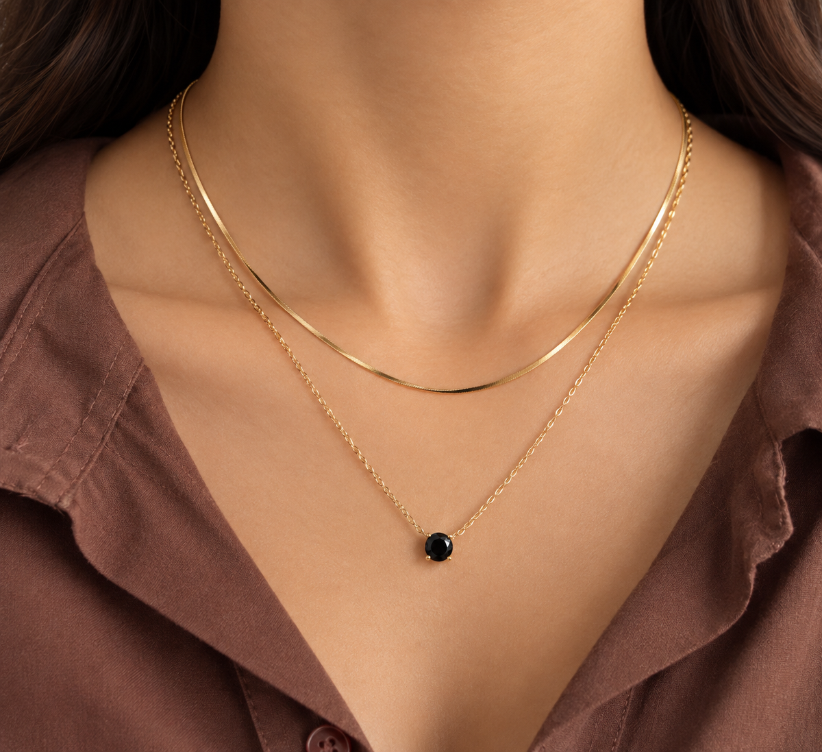 Black Tiny Stone Necklace