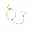 Rectangle Stone Gold Hand Chain (Ring With Bracelet)