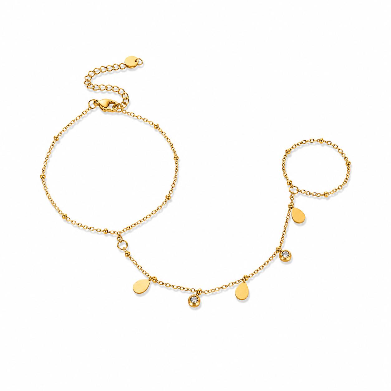 Drop Stone Gold Hand Chain (Ring With Bracelet)