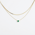 Green Stone Double Layer Gold Necklace