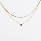 Green Solitaire Layered Gold Necklace