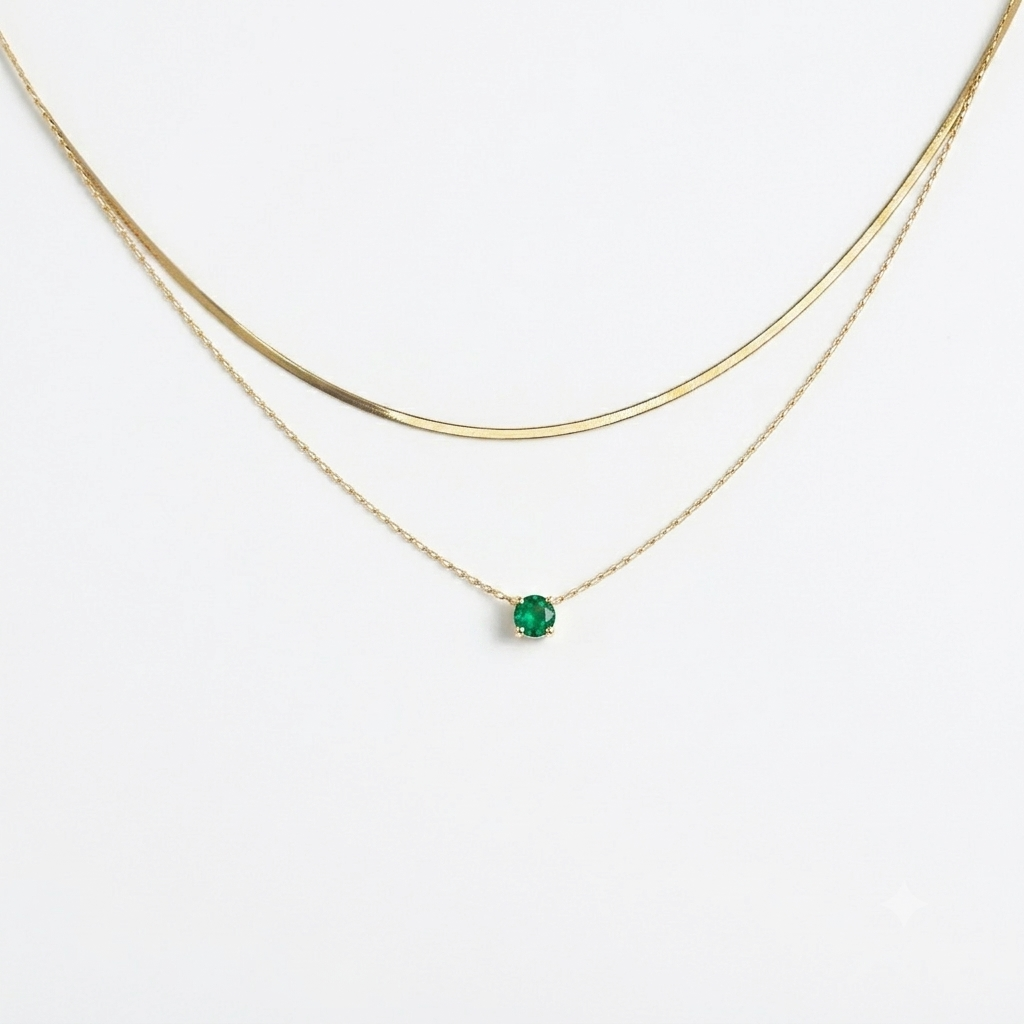 Green Stone Double Layer Gold Necklace