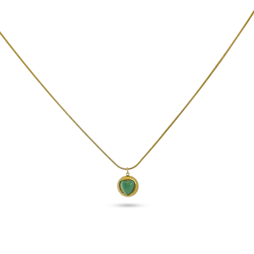 Pastel Green Heart Gold Necklace