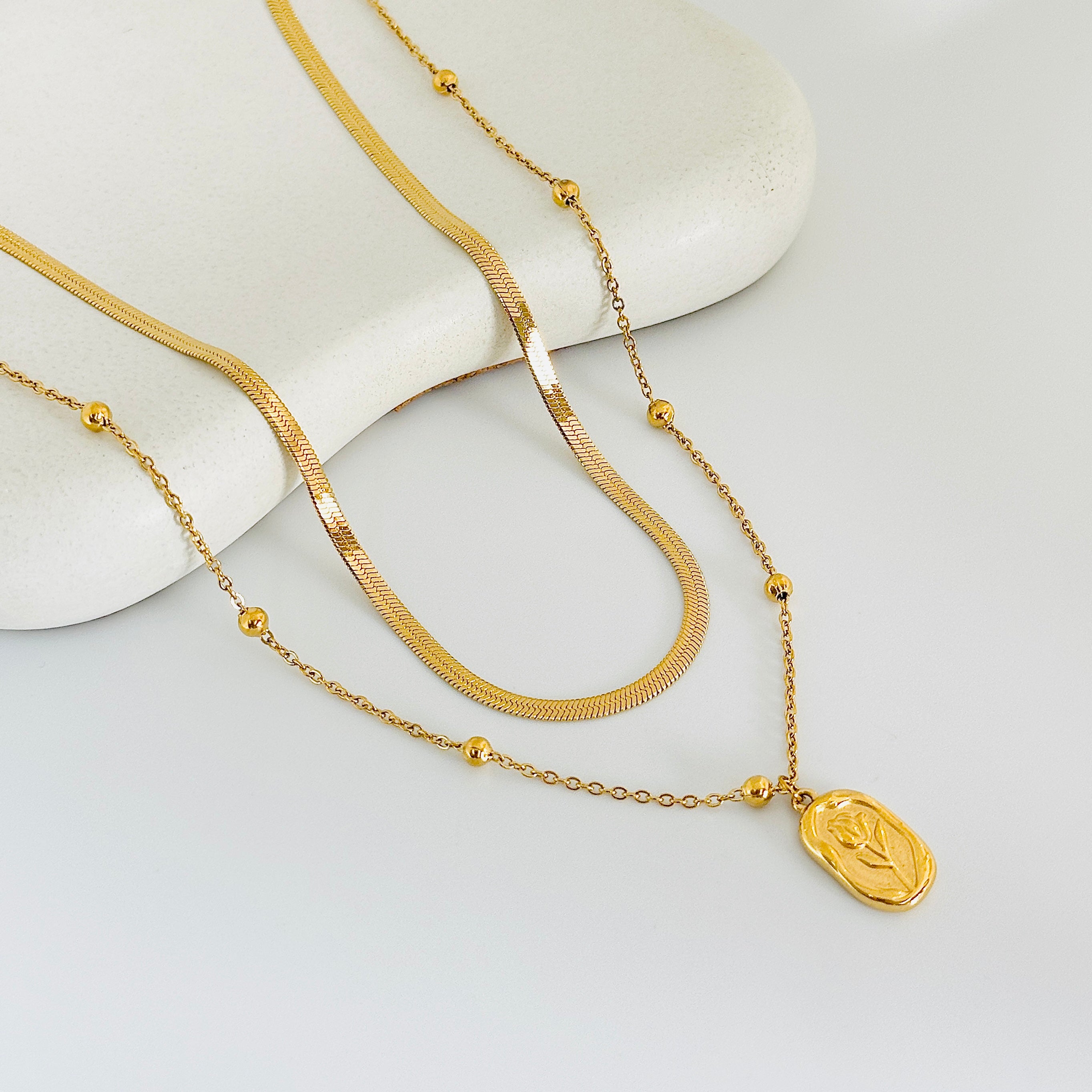 Rose Pendant Gold Layered Necklace