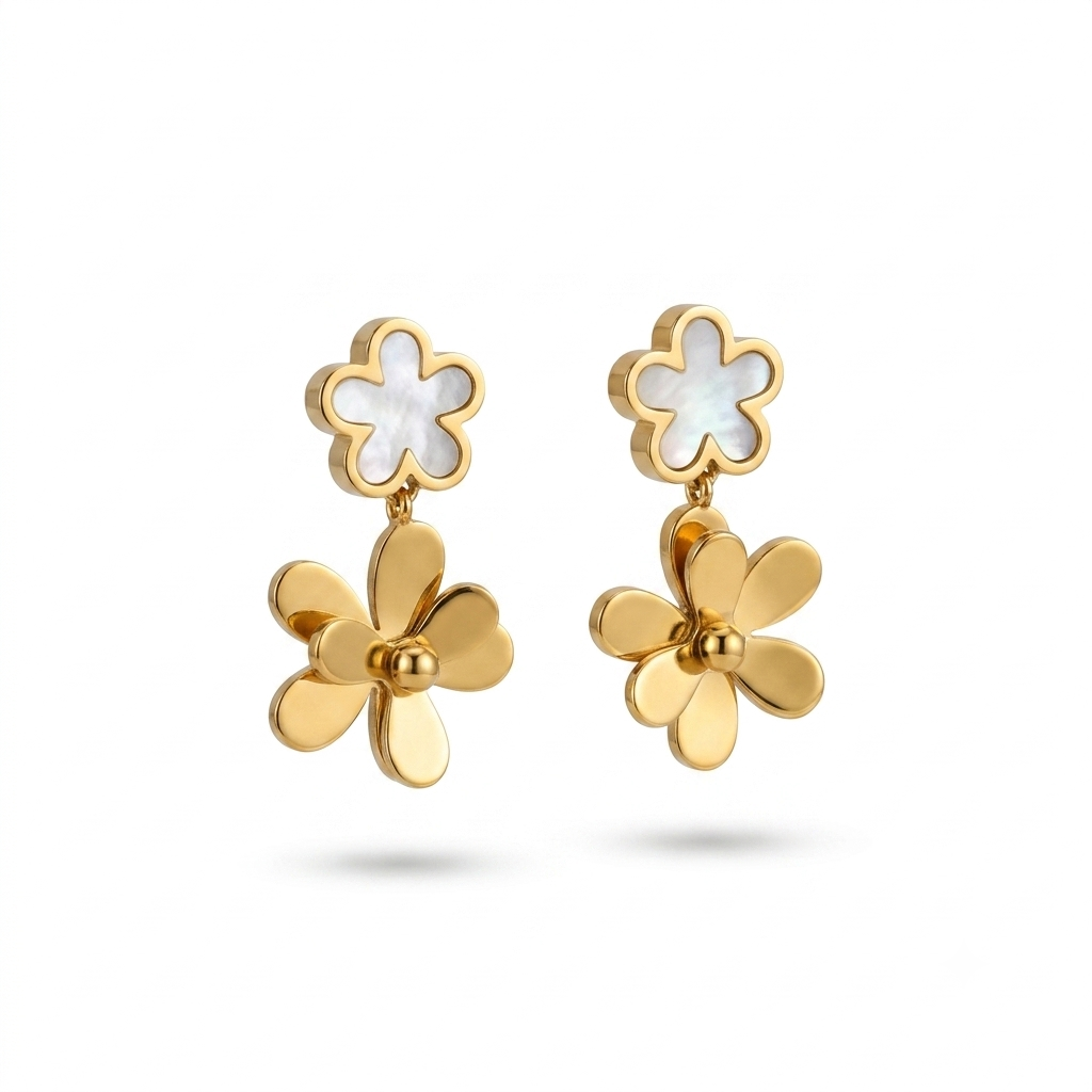 Dual Daisy Gold Earrings