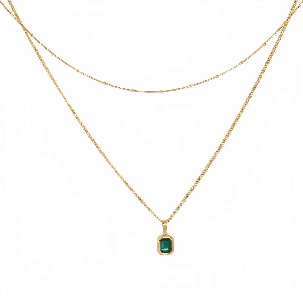 Green Stone Layered Necklace