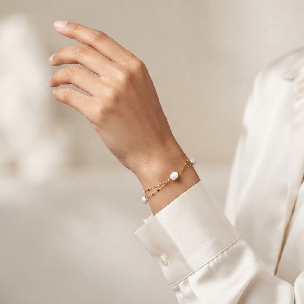 Pearl Drops Layered Gold Bracelet
