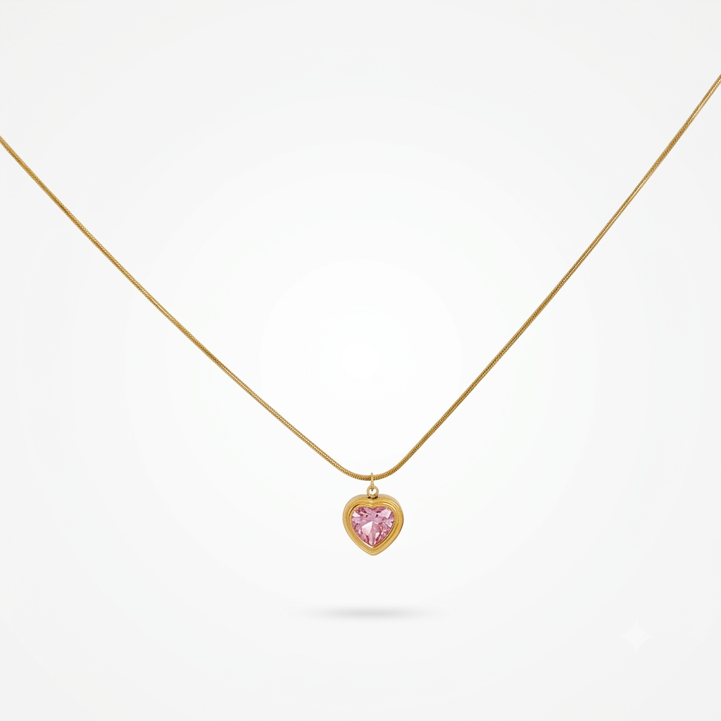 Pink Heart Gold Necklace