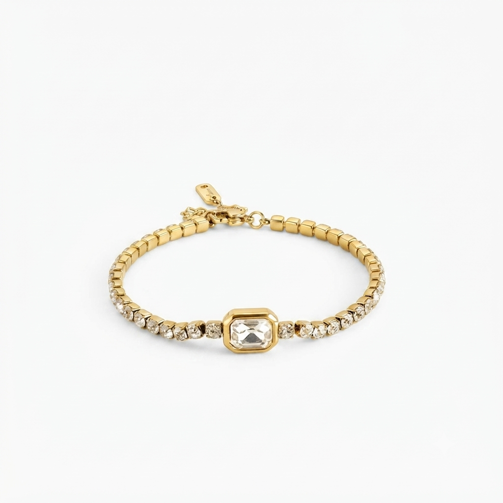 Crystal Stone Tennis Gold Bracelet