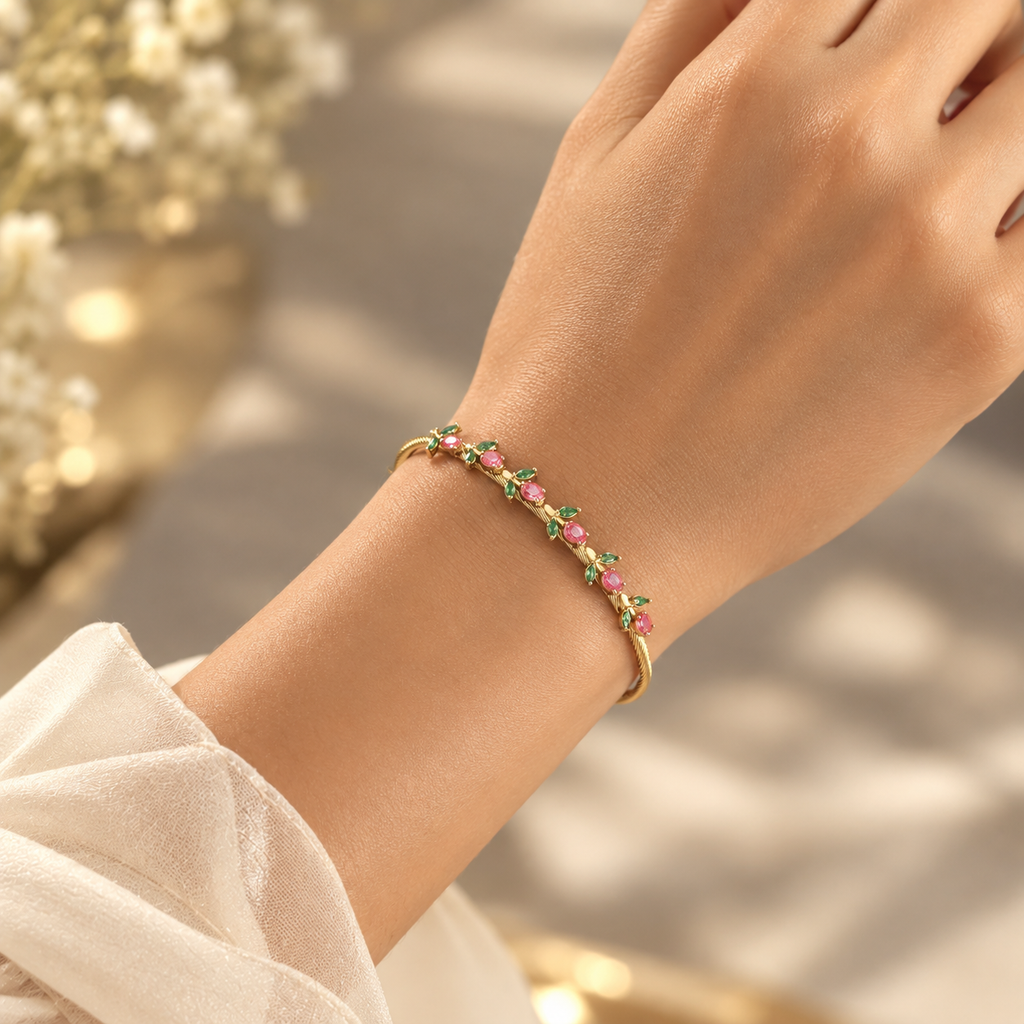 Pink Tulip Magnetic Gold Bangle Bracelet