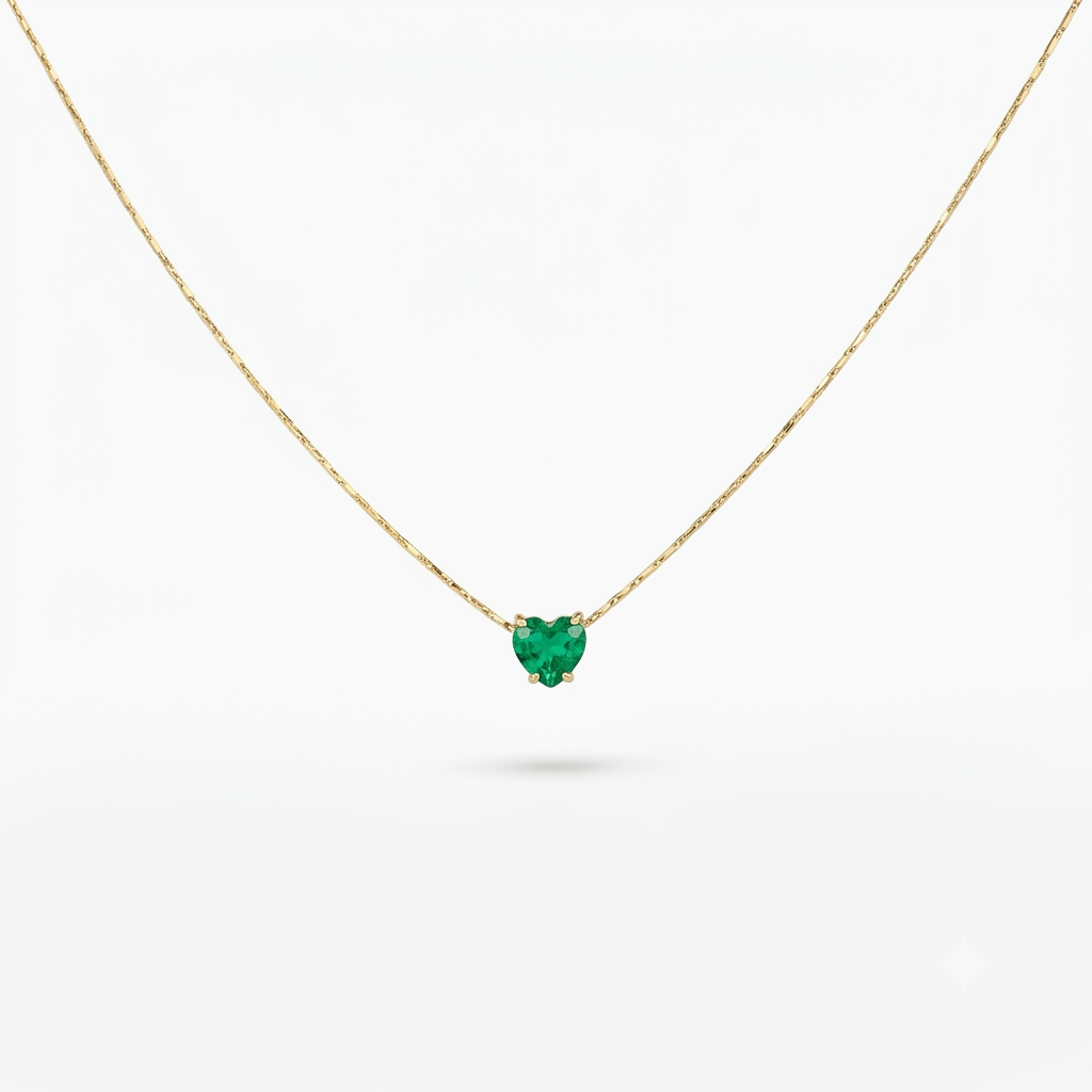Green Stone Heart Gold Necklace
