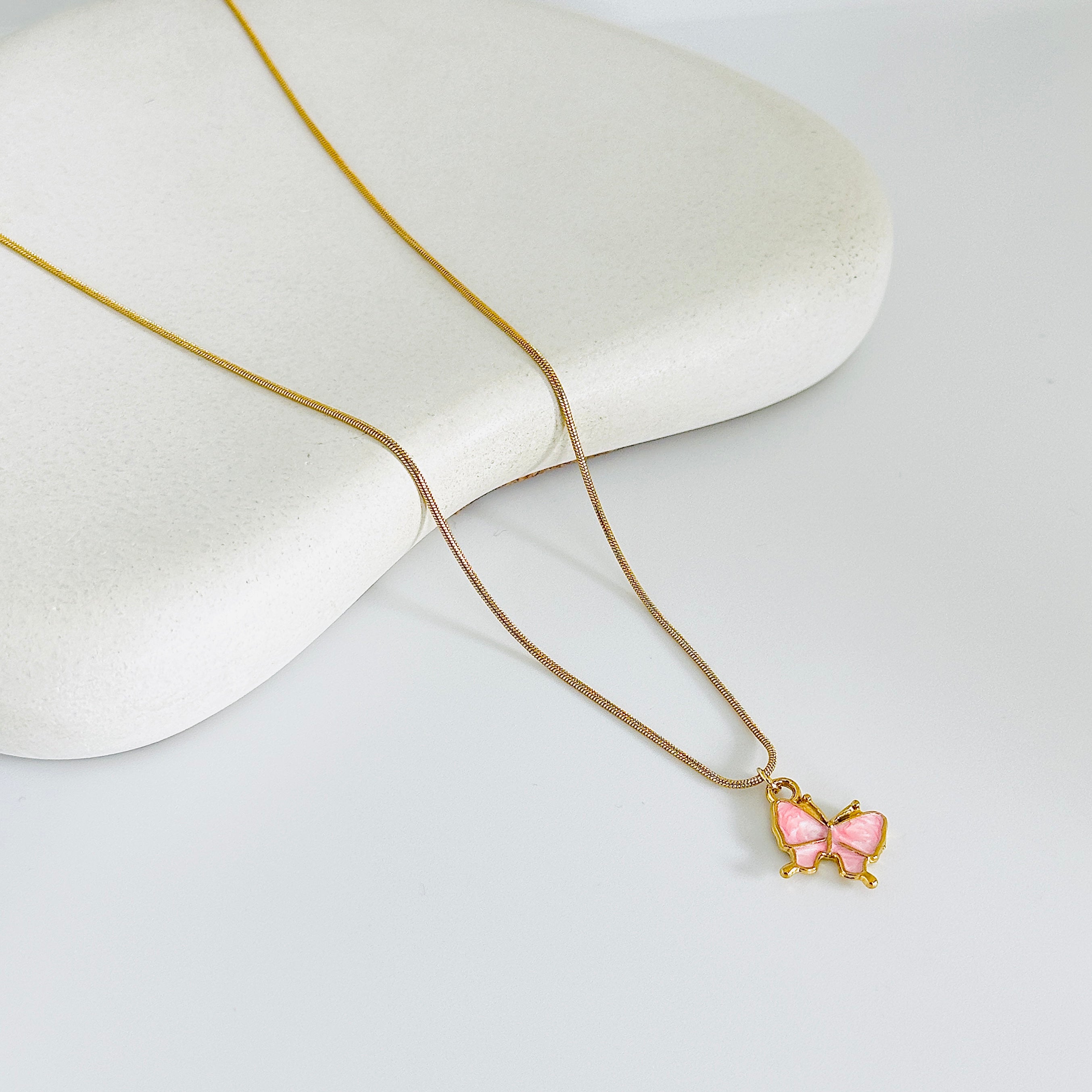 Pink butterfly Gold Necklace