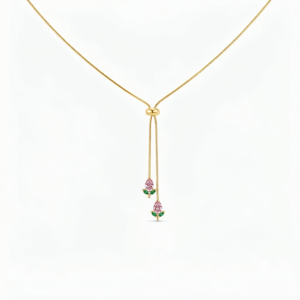 Pink Tulip (Adjustable)Gold Necklace