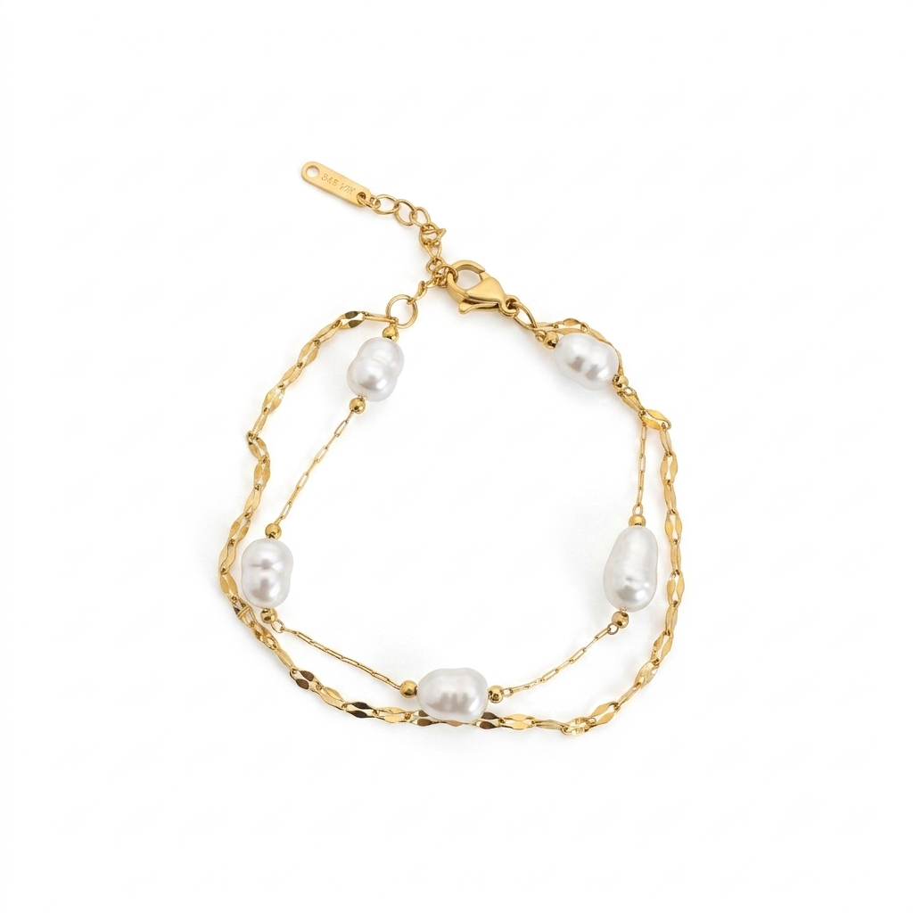 Pearl Drops Layered Gold Bracelet