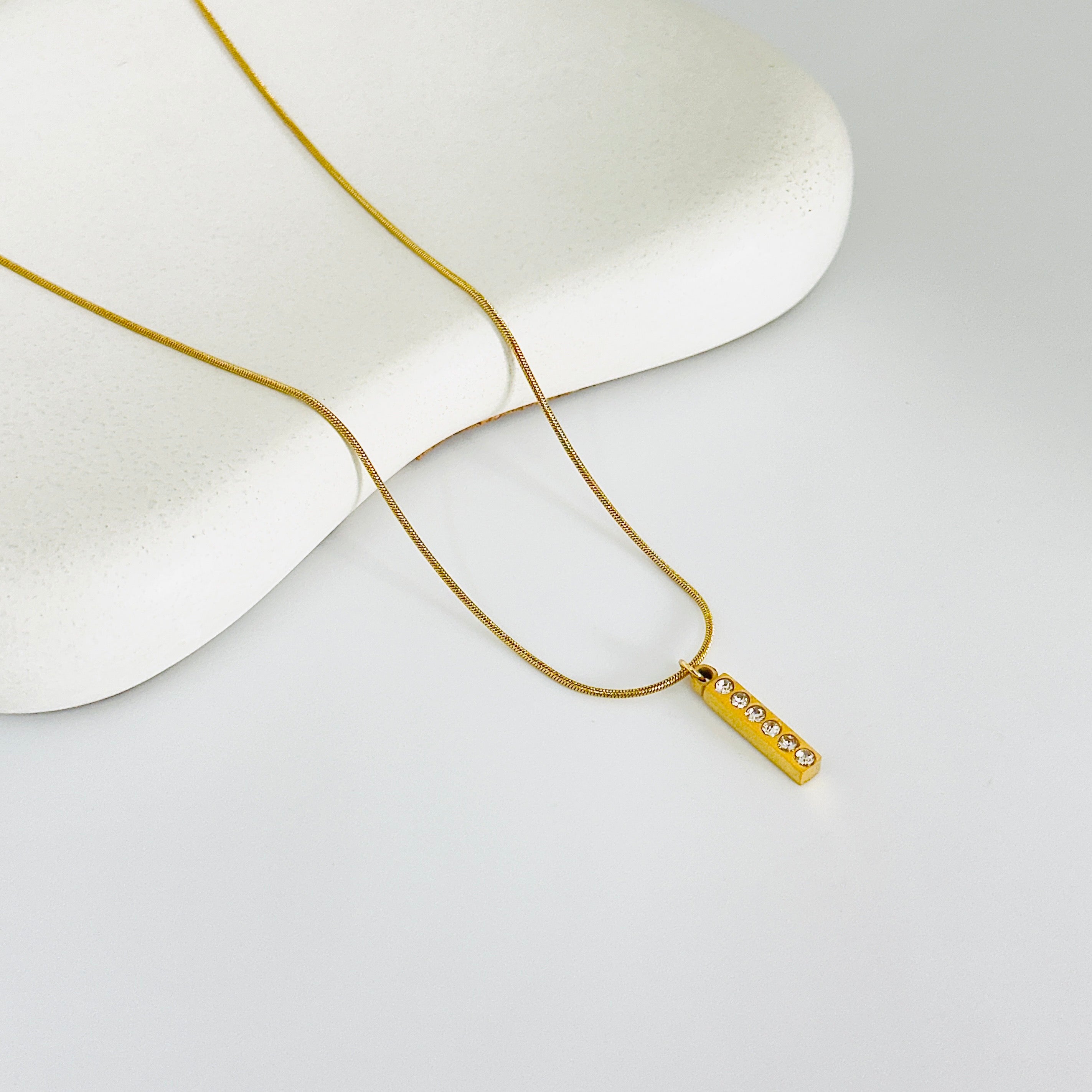 White Stone Bar Gold Necklace