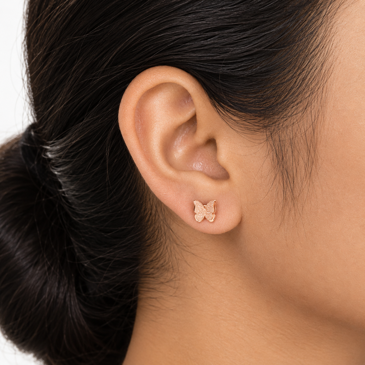 Rose Gold Layered Butterfly Stud Earrings