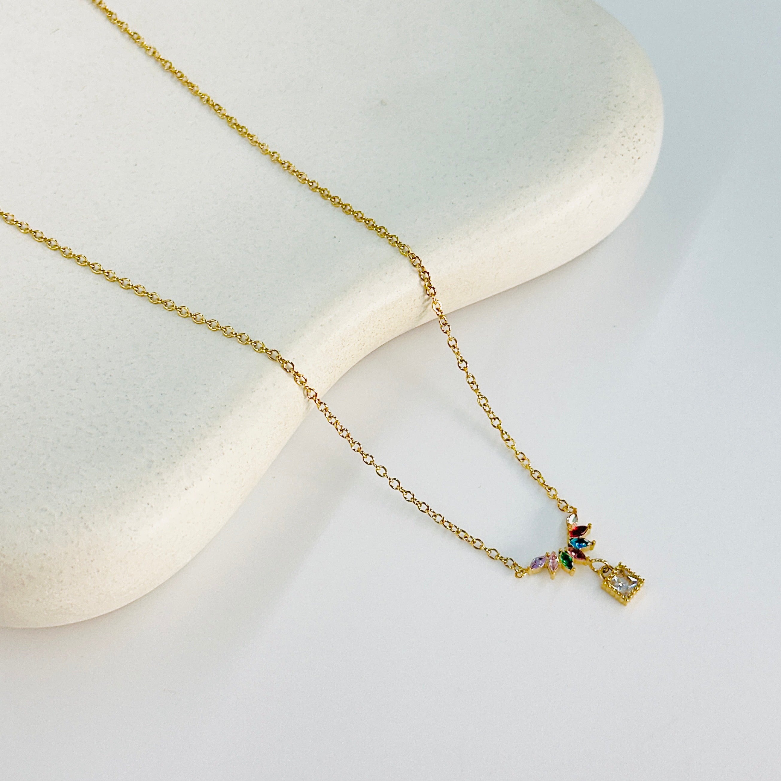 Ziora Multi Stone Falls Gold Necklace
