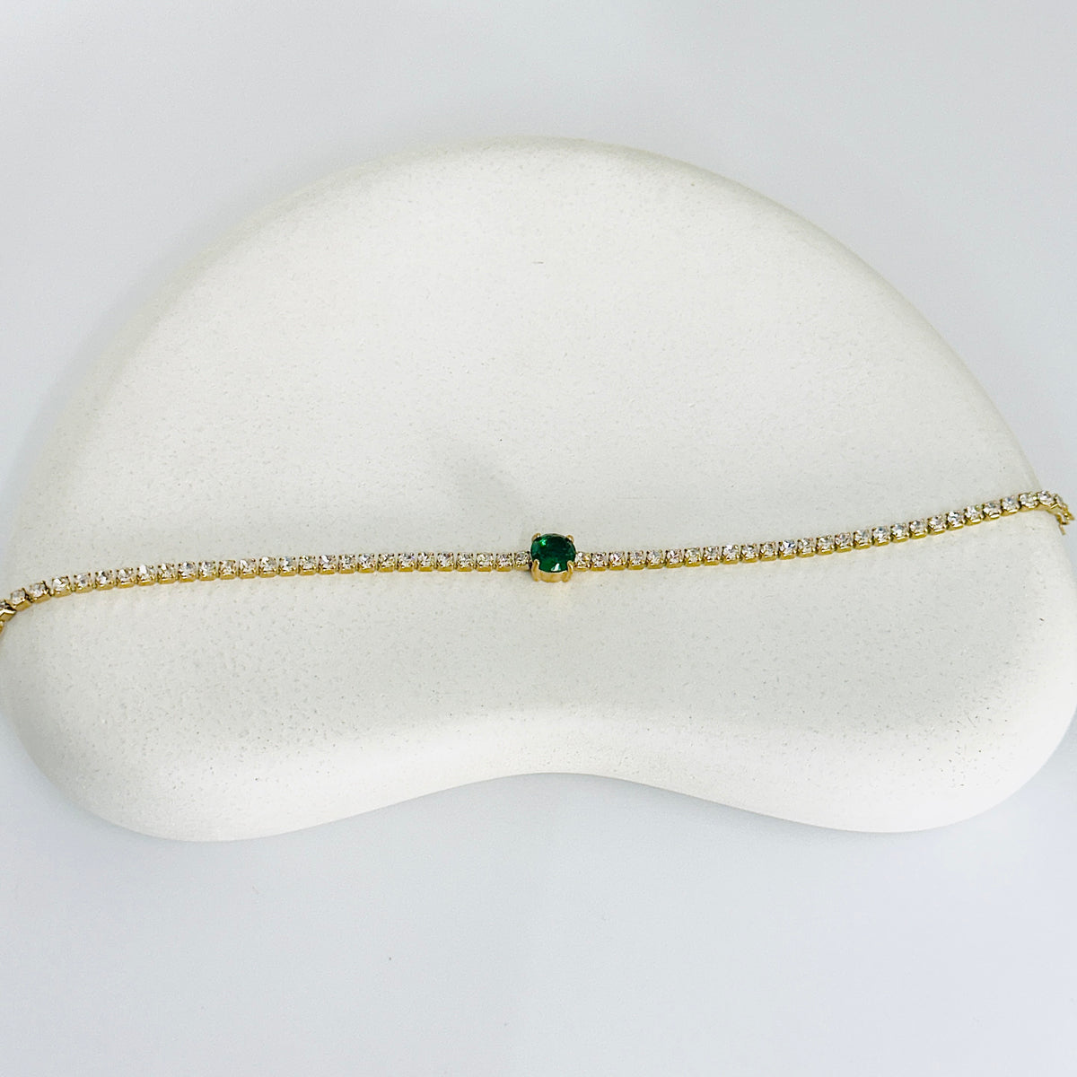 Green Stone Tennis Gold Bracelet