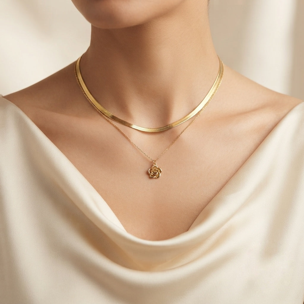 Layered Rose Pendant Necklace