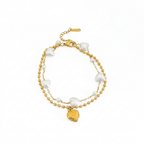 Pearl Heart Layered Gold Bracelet