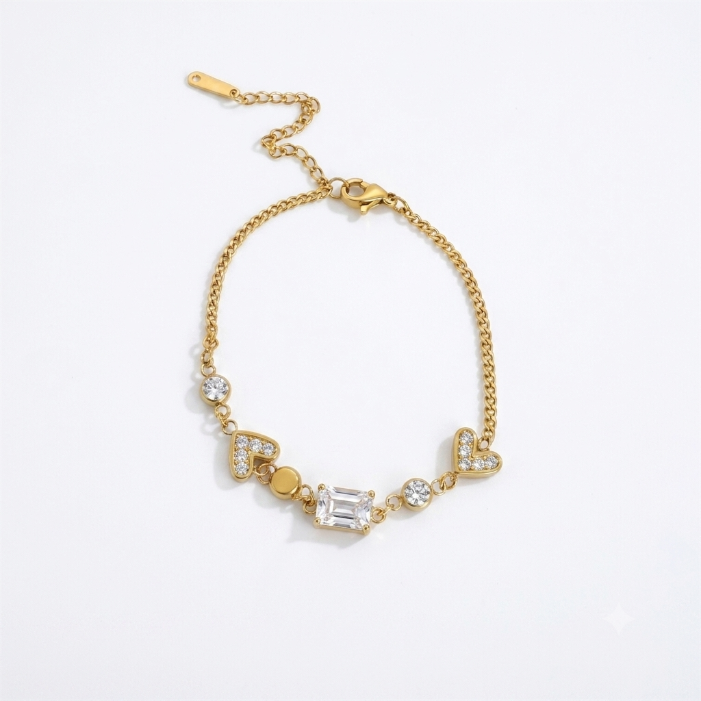 White square and Heart Gold Bracelet