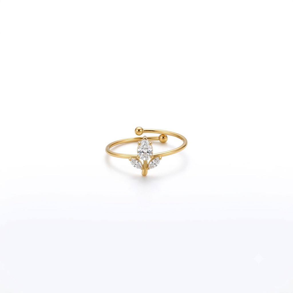 White Adjustable Tulip Gold Ring