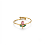 Pink Tulip Adjustable Gold Ring