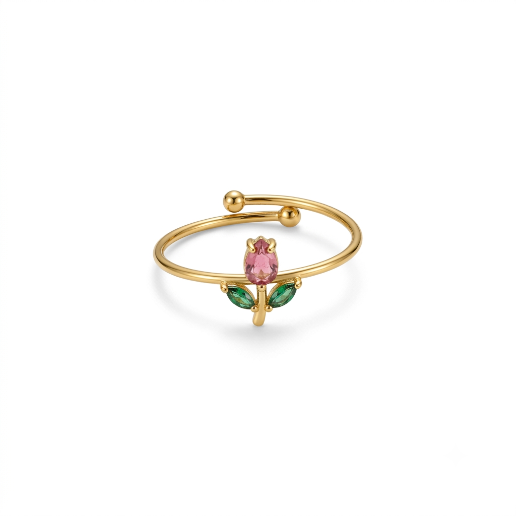 Pink Tulip Adjustable Gold Ring