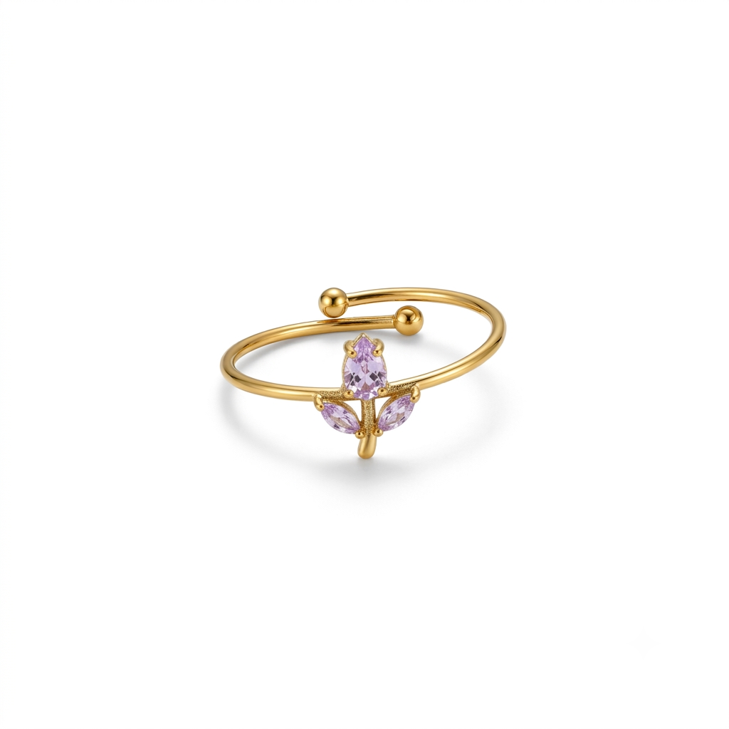 Purple Adjustable Tulip Gold Ring