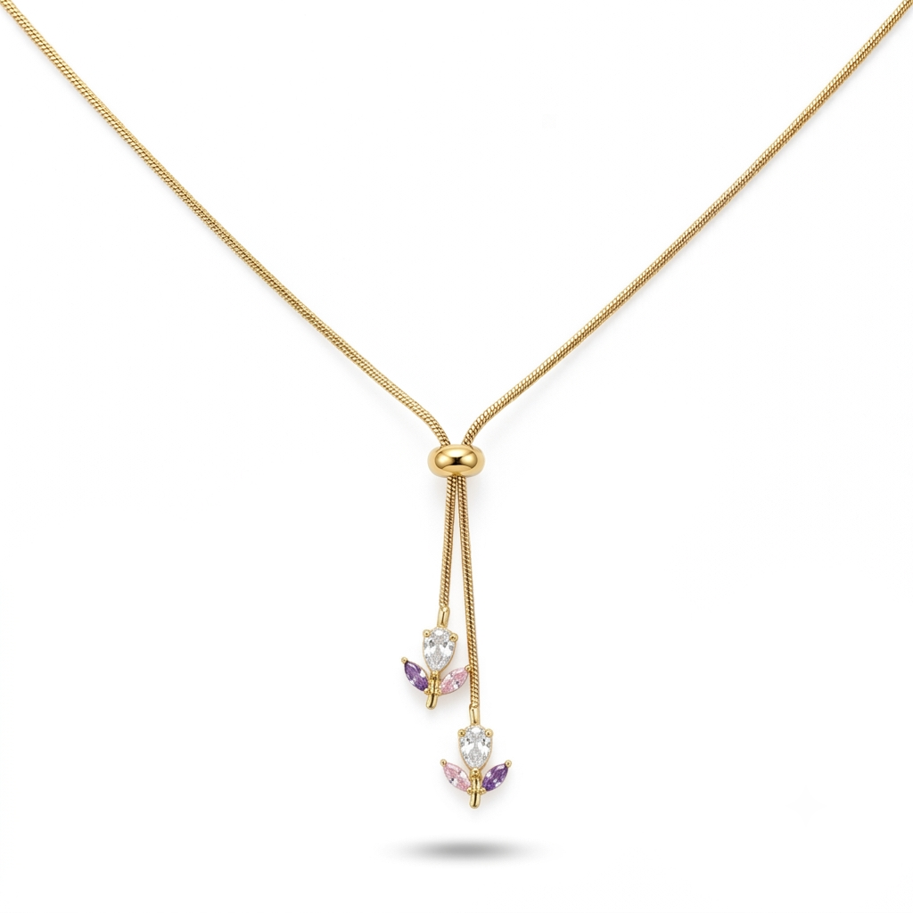Multicolour Tulip (Adjustable)Gold Necklace
