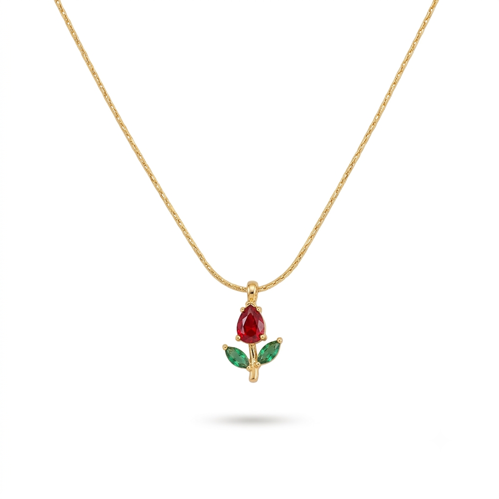 Red Tulip Thin Gold Necklace