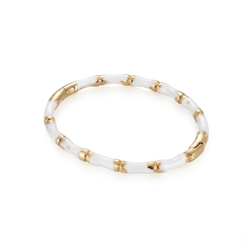 White Bamboo Gold Bangle Bracelet (Side Open)
