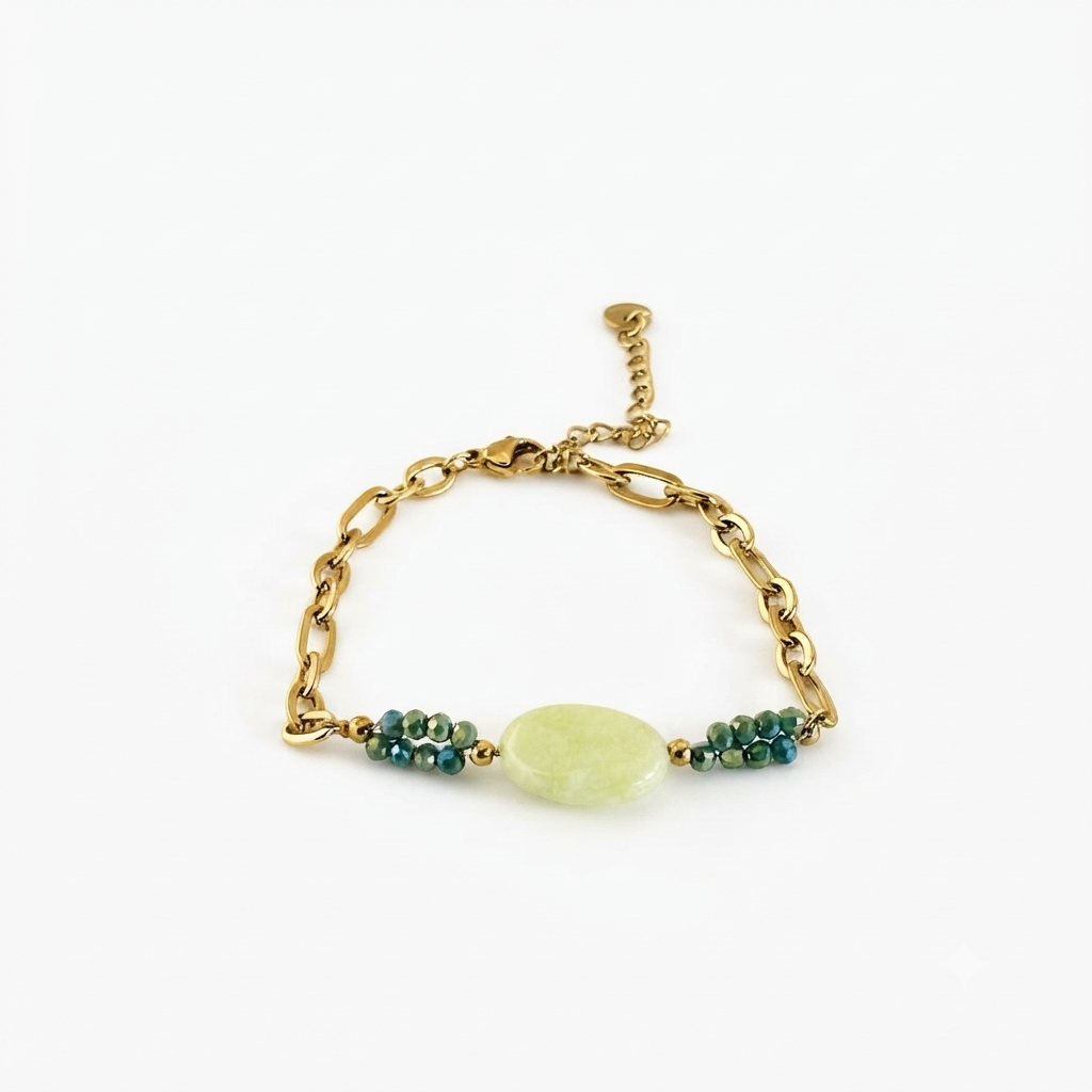 Green Marble Stone Gold Bracelet
