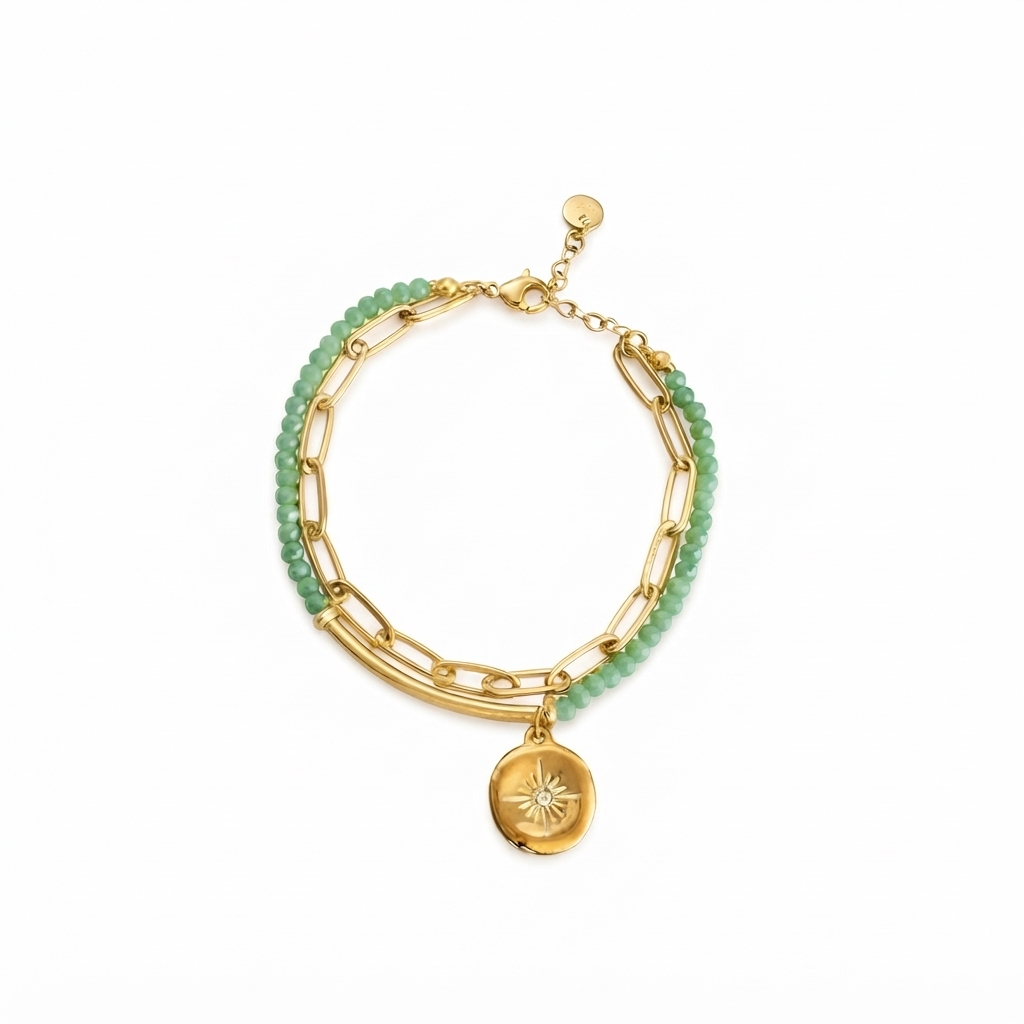 Sun Charm Layered Gold Bracelet