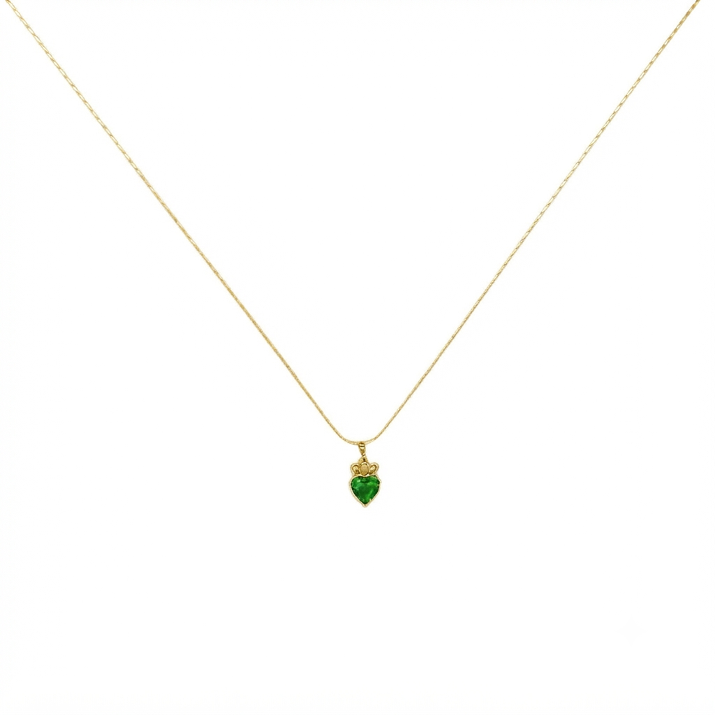 Solitaire Royal Green Heart Necklace