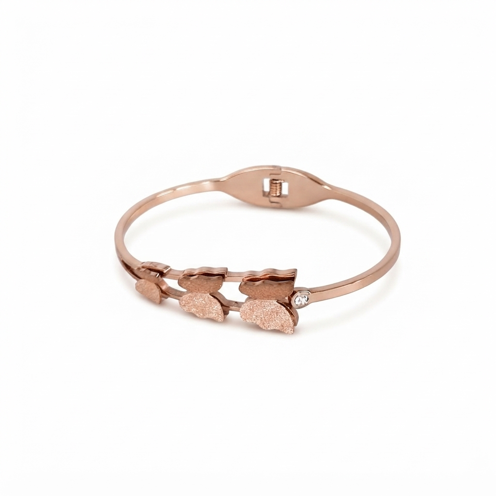 Triple Butterfly Rose Gold Bangle Bracelet (Side Open)