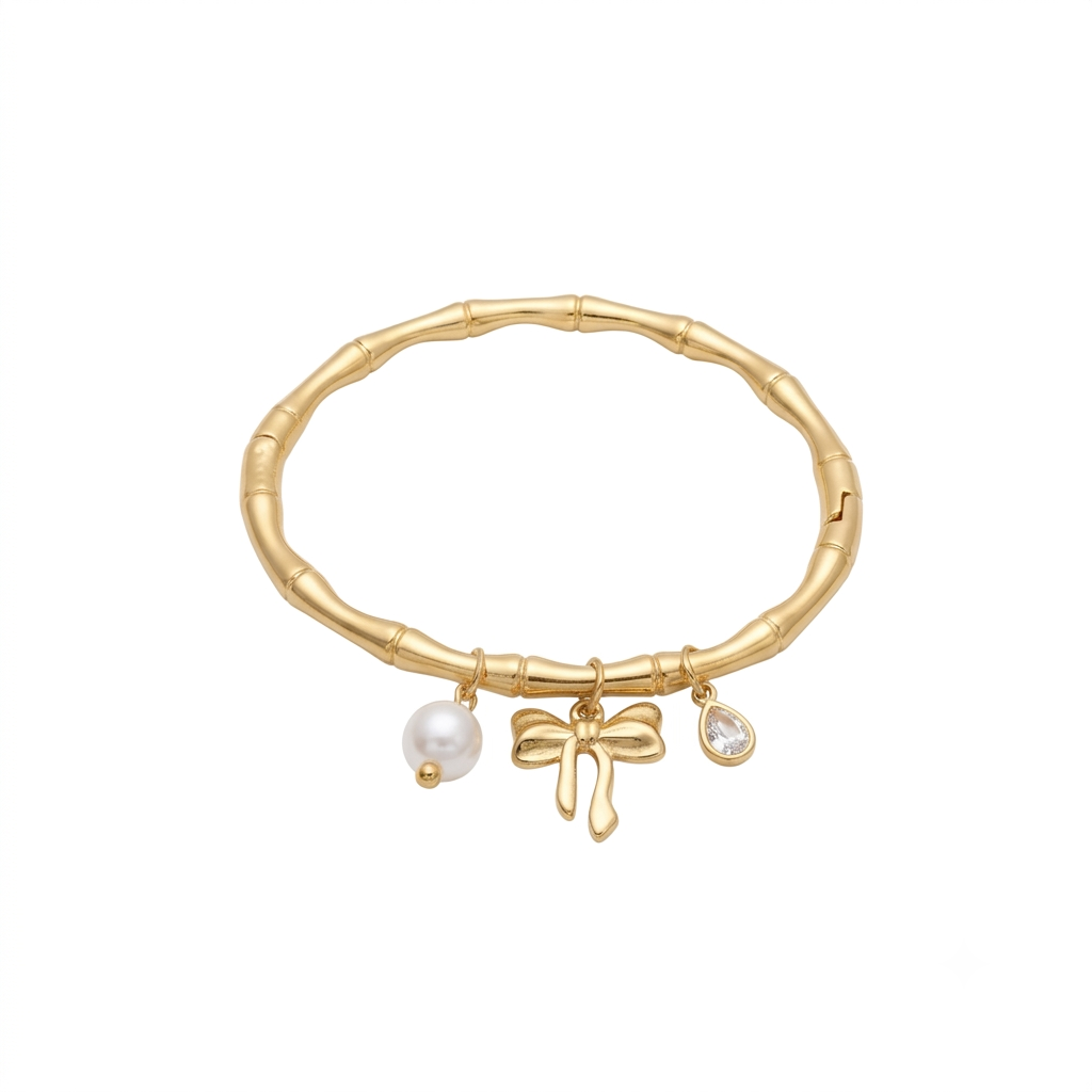 Bow Charms Bangle Bracelet (Side Open)