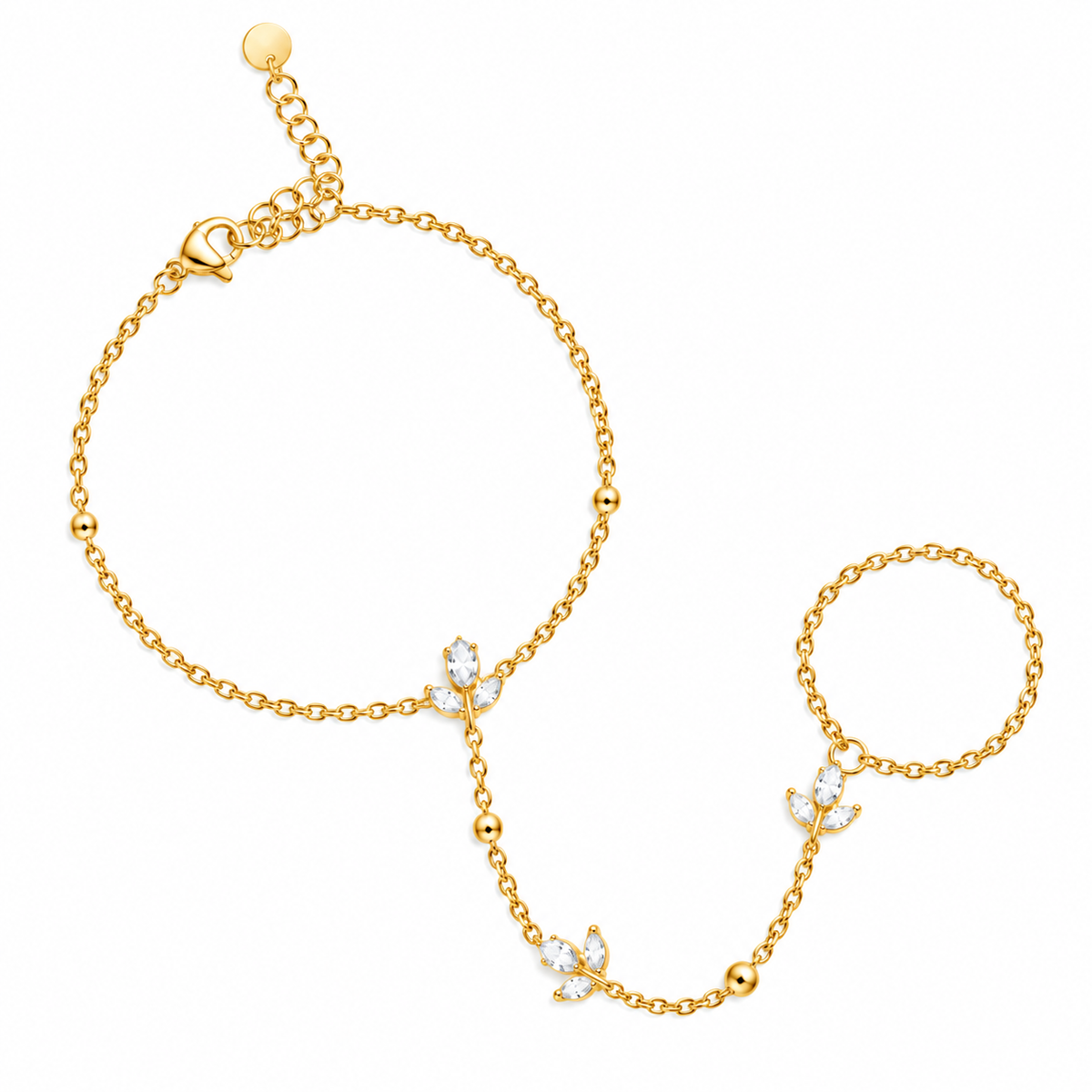 White Tulip Hand Chain (Ring With Bracelet)