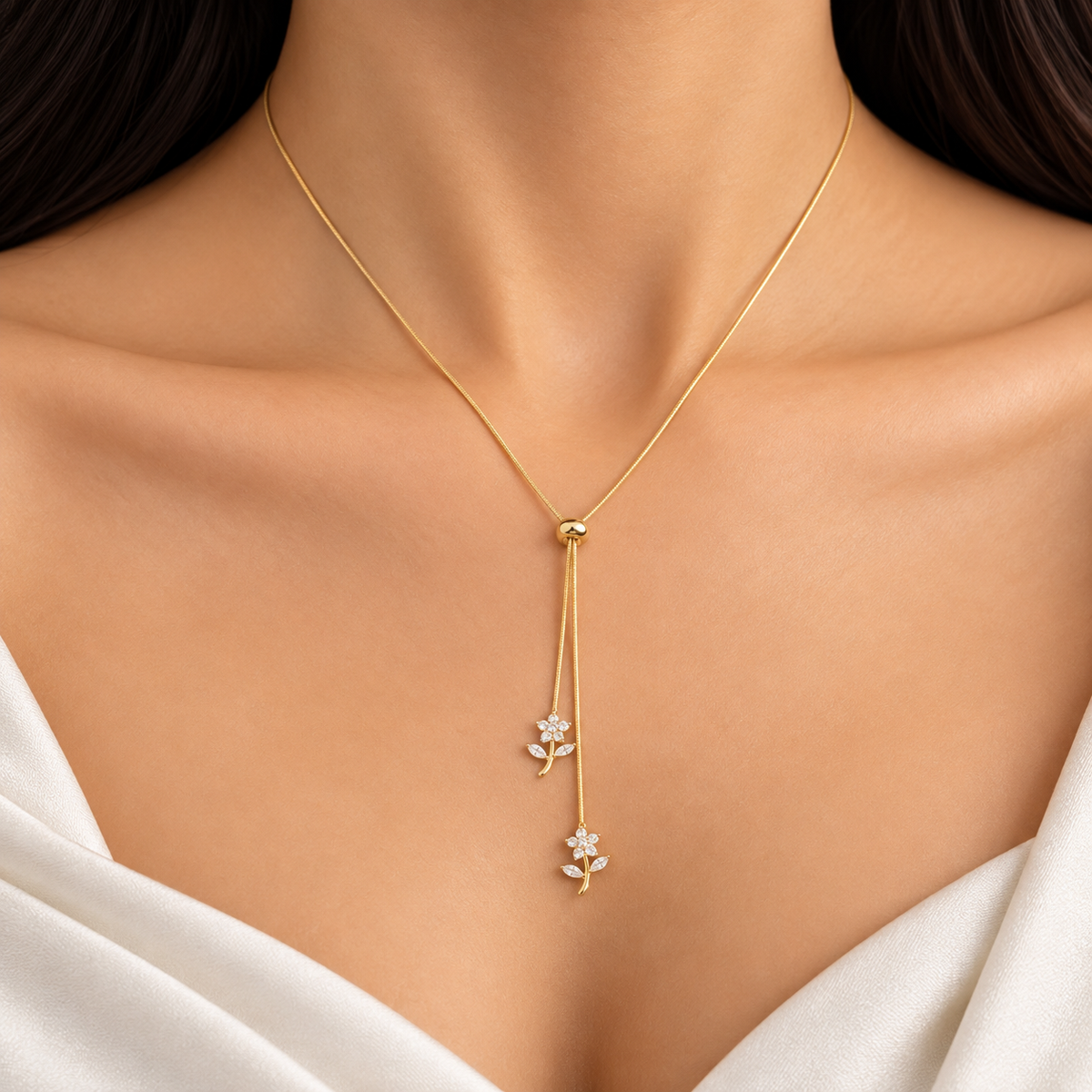 White Flower Gold Necklace (Adjustable Size)