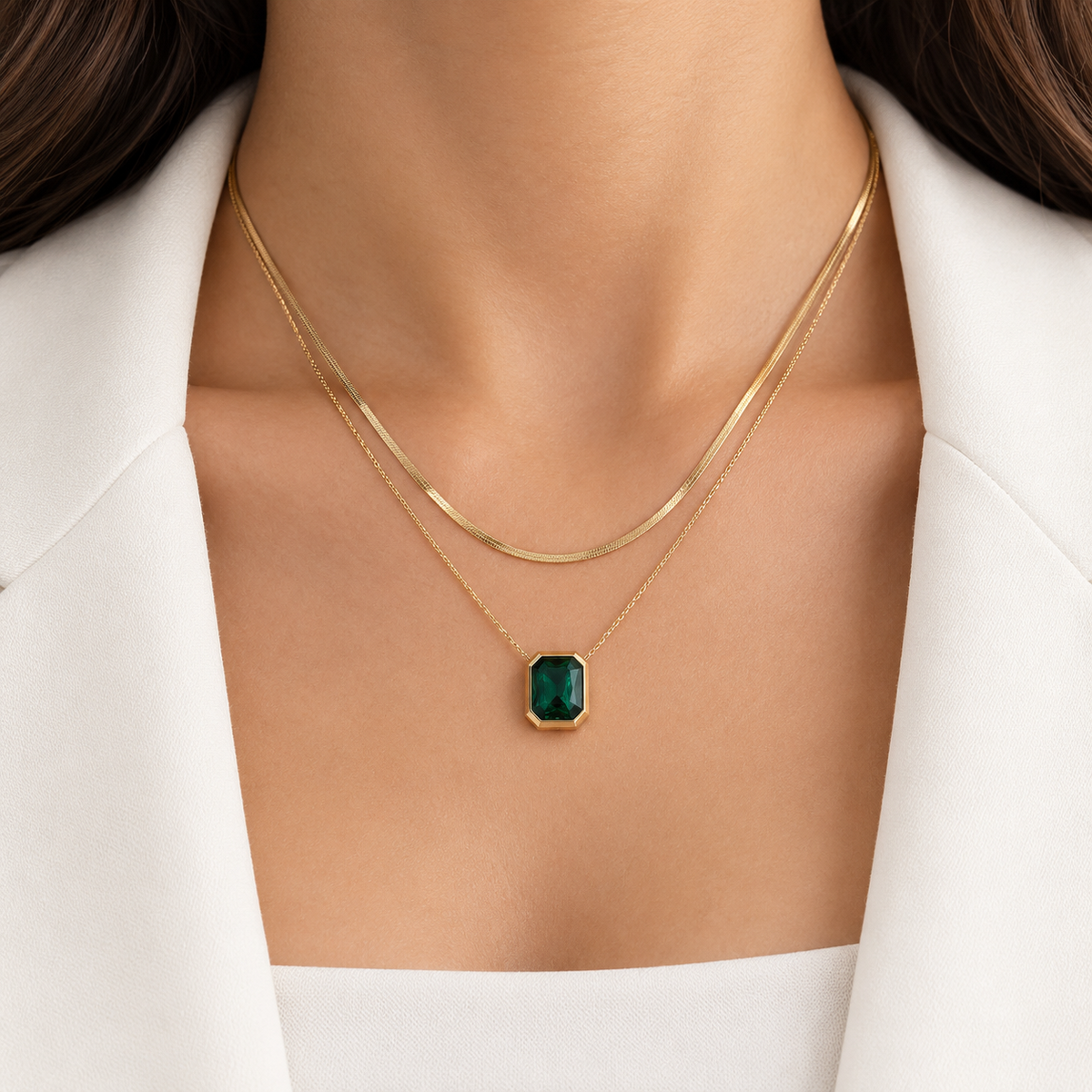 Green Square Royal Layered Necklace