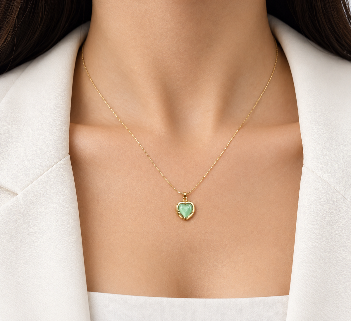 Pastel Green Heart Gold Necklace