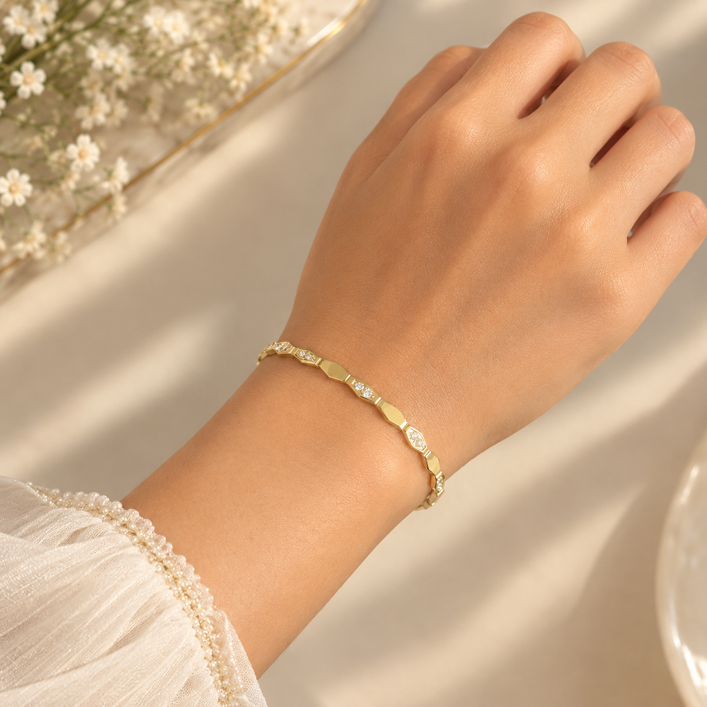 White Stone Gold Bangle