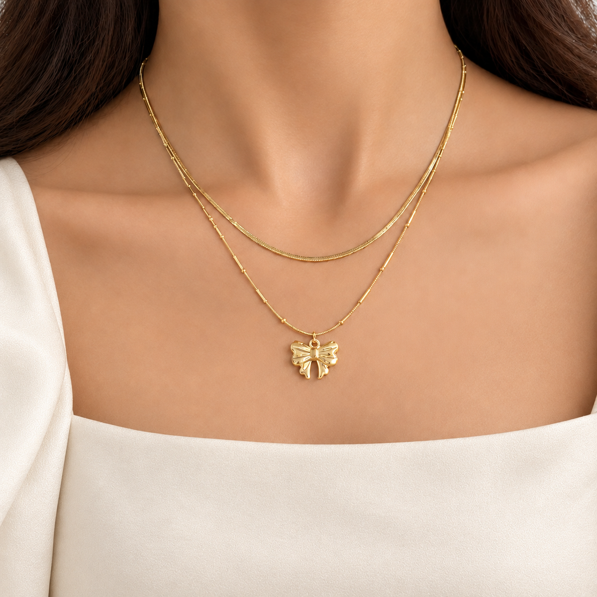 Golden Bow Layered Necklace