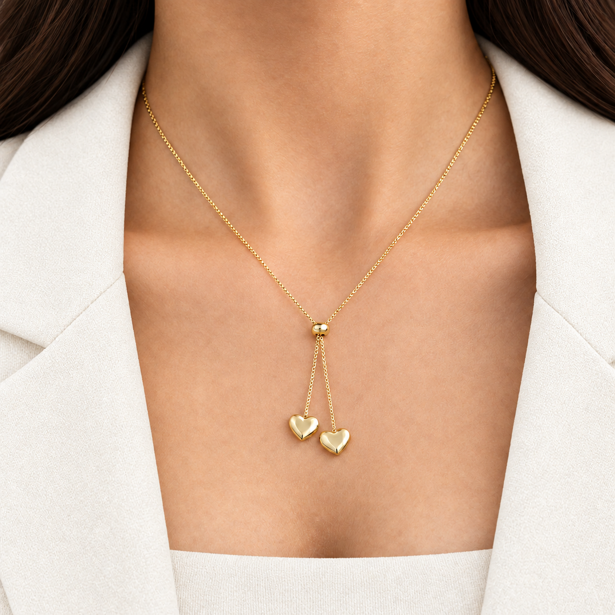 Double Heart Necklace (Adjustable)
