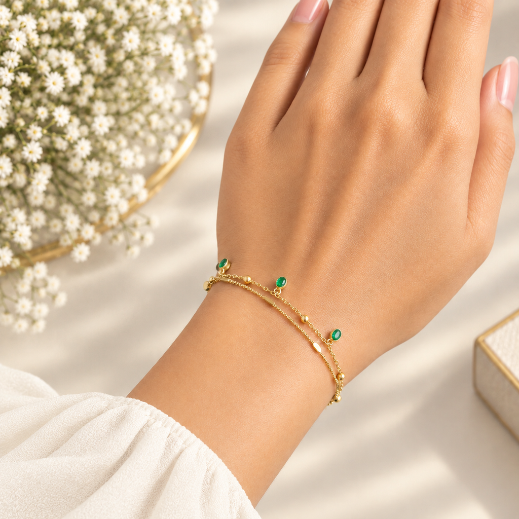 Green Dewdrop Gold Bracelet
