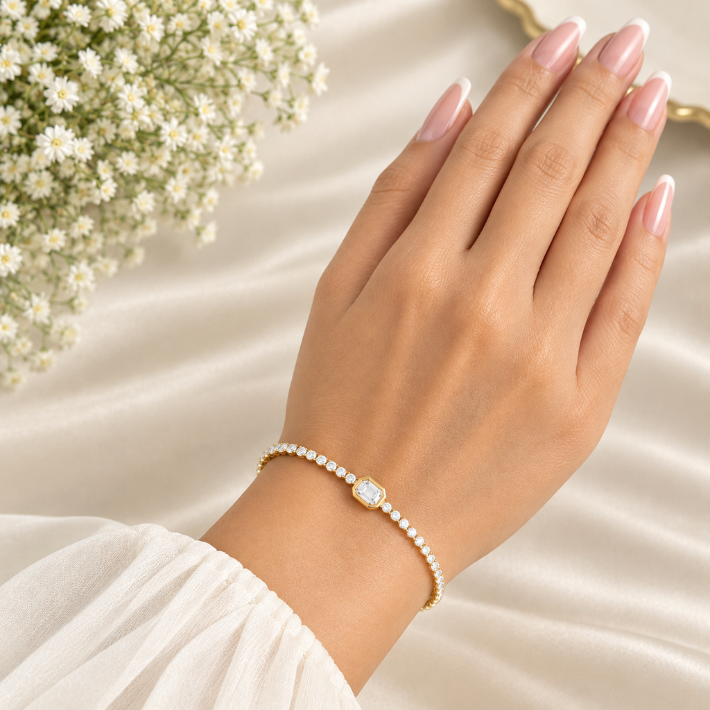Crystal Stone Tennis Gold Bracelet