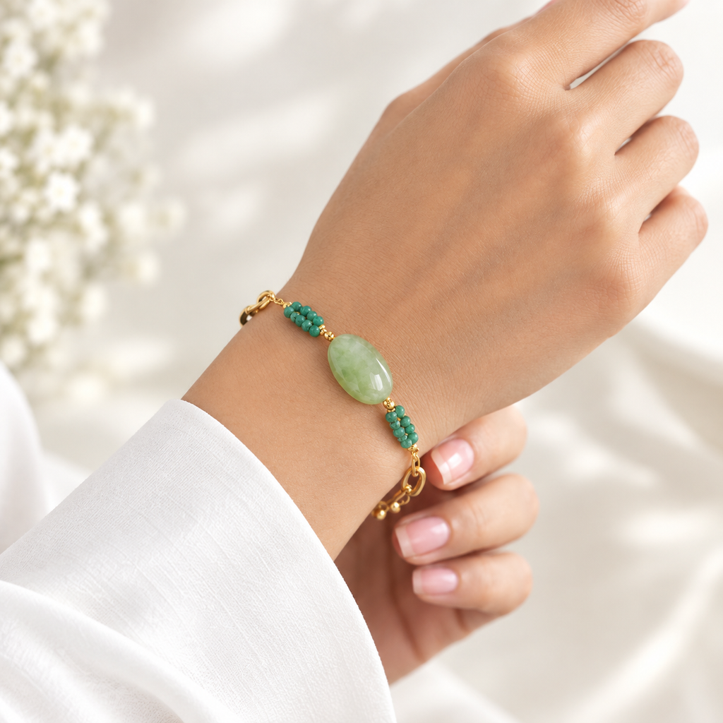 Green Marble Stone Gold Bracelet