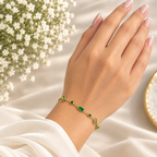 Green Square & Heart Gold Bracelet