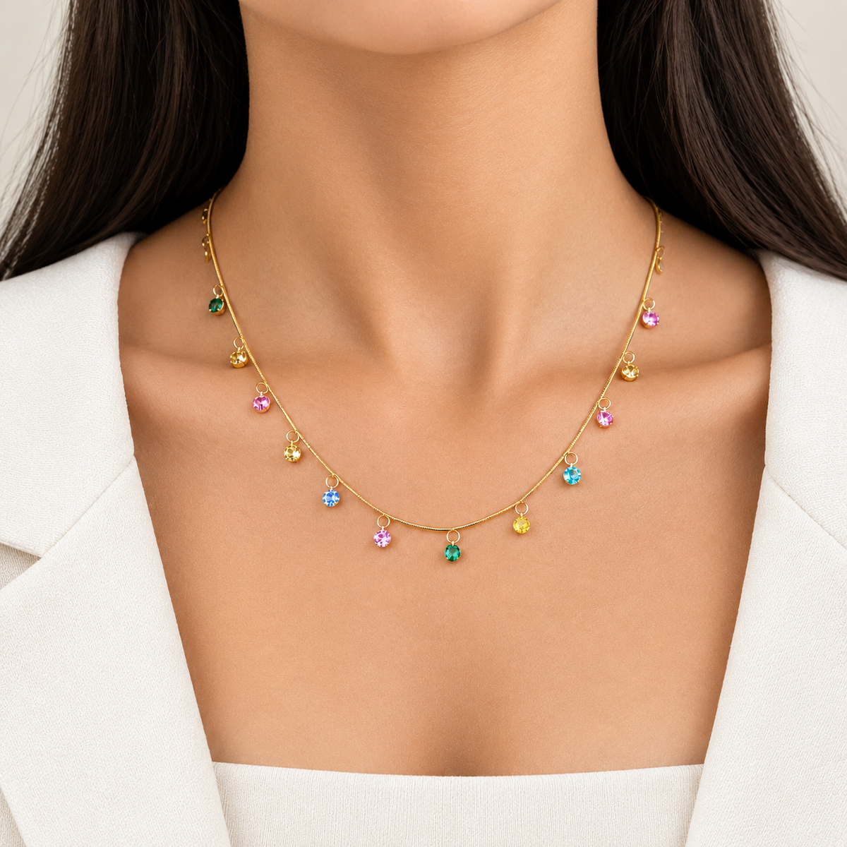 Multicolour Stone Charms Necklace