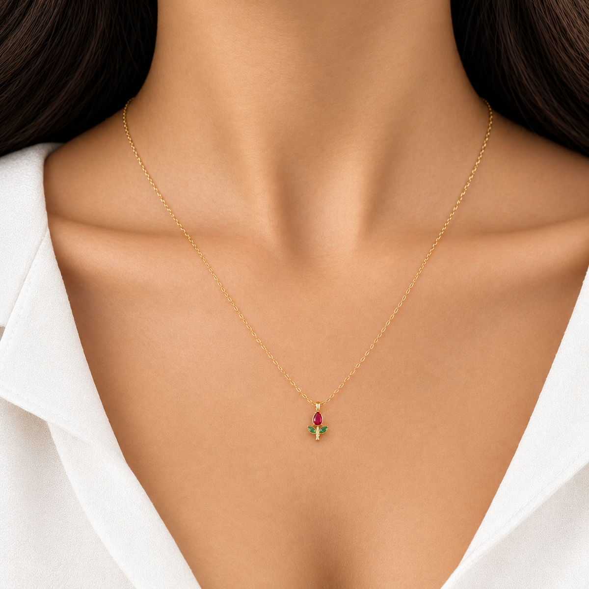 Red Tulip Thin Gold Necklace